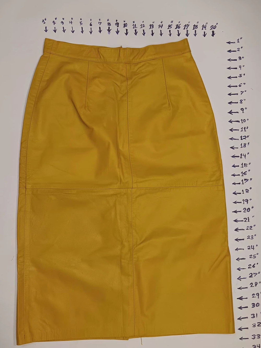 High-Waist Mustard Yellow Leather Pencil Skirt